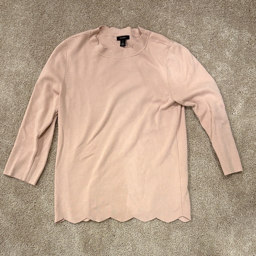 Halogen Light Pink Scalloped Long Sleeve Sweater